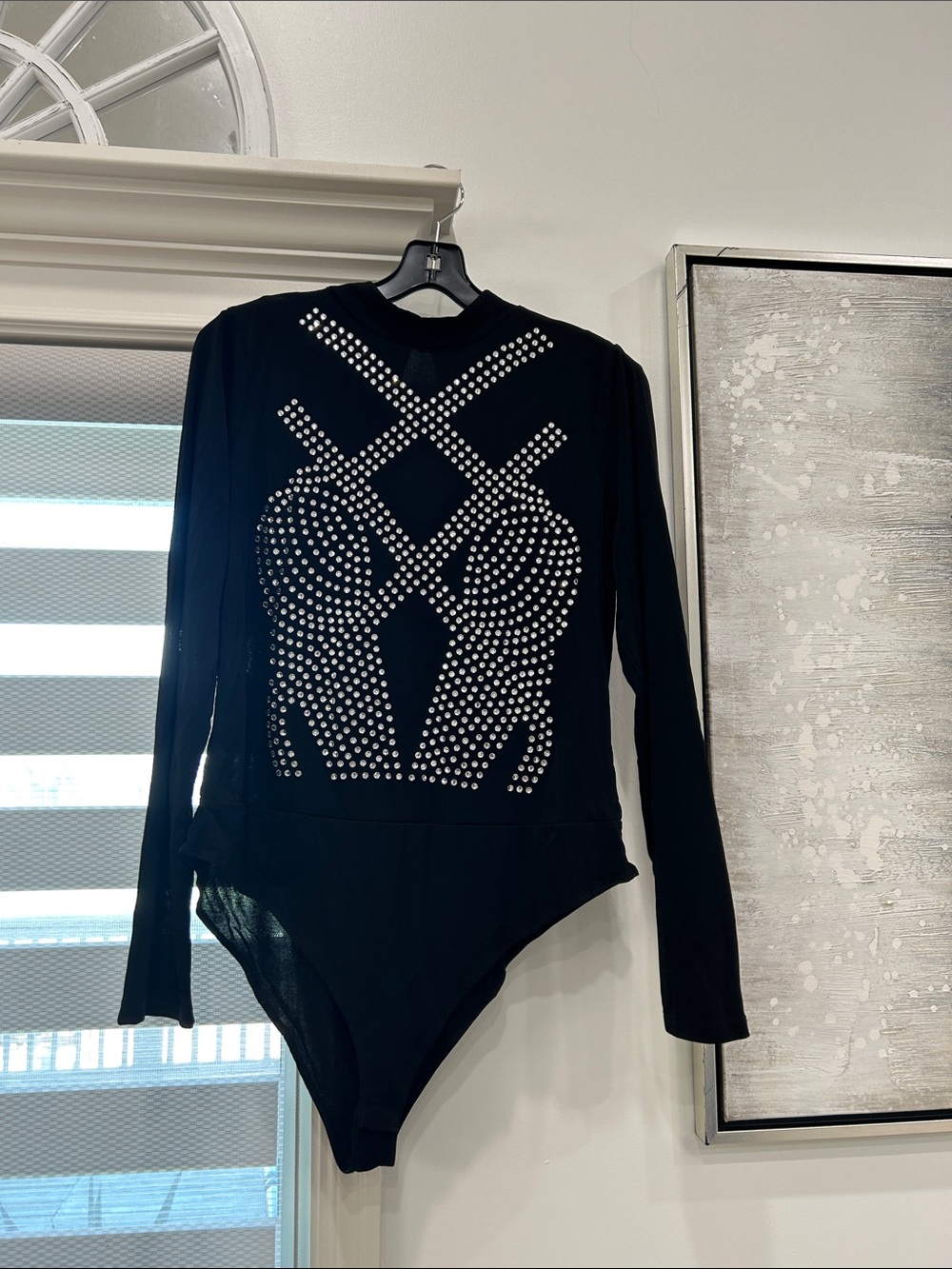 Haute Monde Black Long-Sleeve Studded Bodysuit
